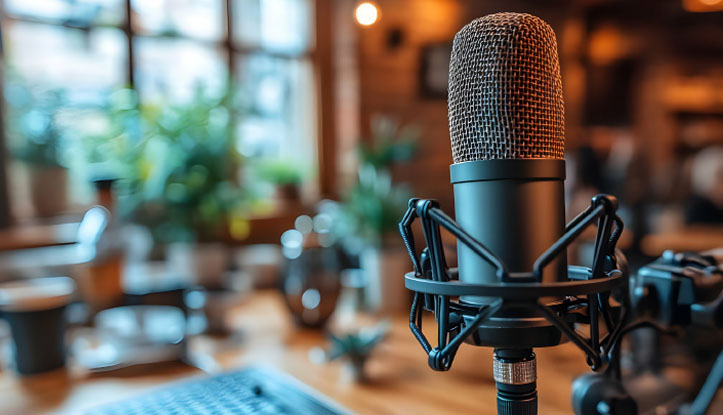 Desk with a studio microphone